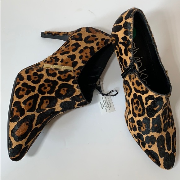 Calvin Klein Shoes - Calvin Klein Jeanna Cow Hair Leopard Heal Bootie 8